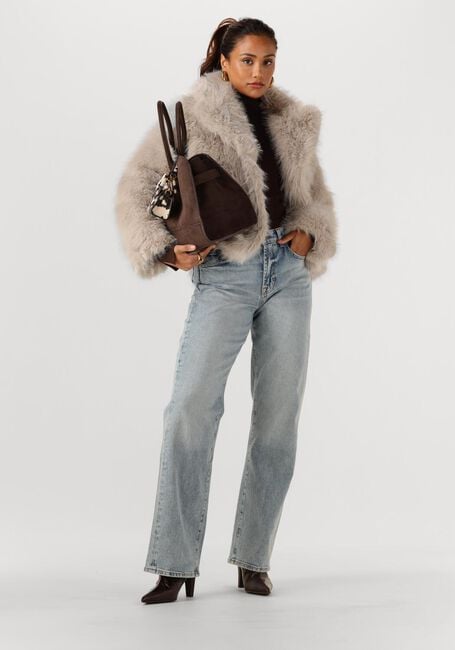 Beige OBJECT Faux fur jas OBJISADORA L/S LO HAIRY COAT - large