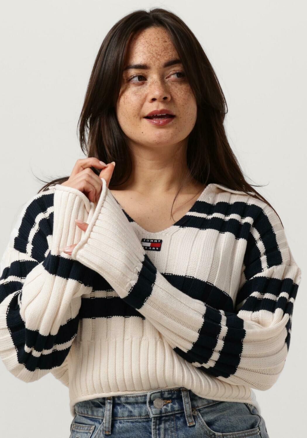 TOMMY JEANS Dames Truien & Vesten Tjw Bxy Crp Stripe Sweater Ext Wit