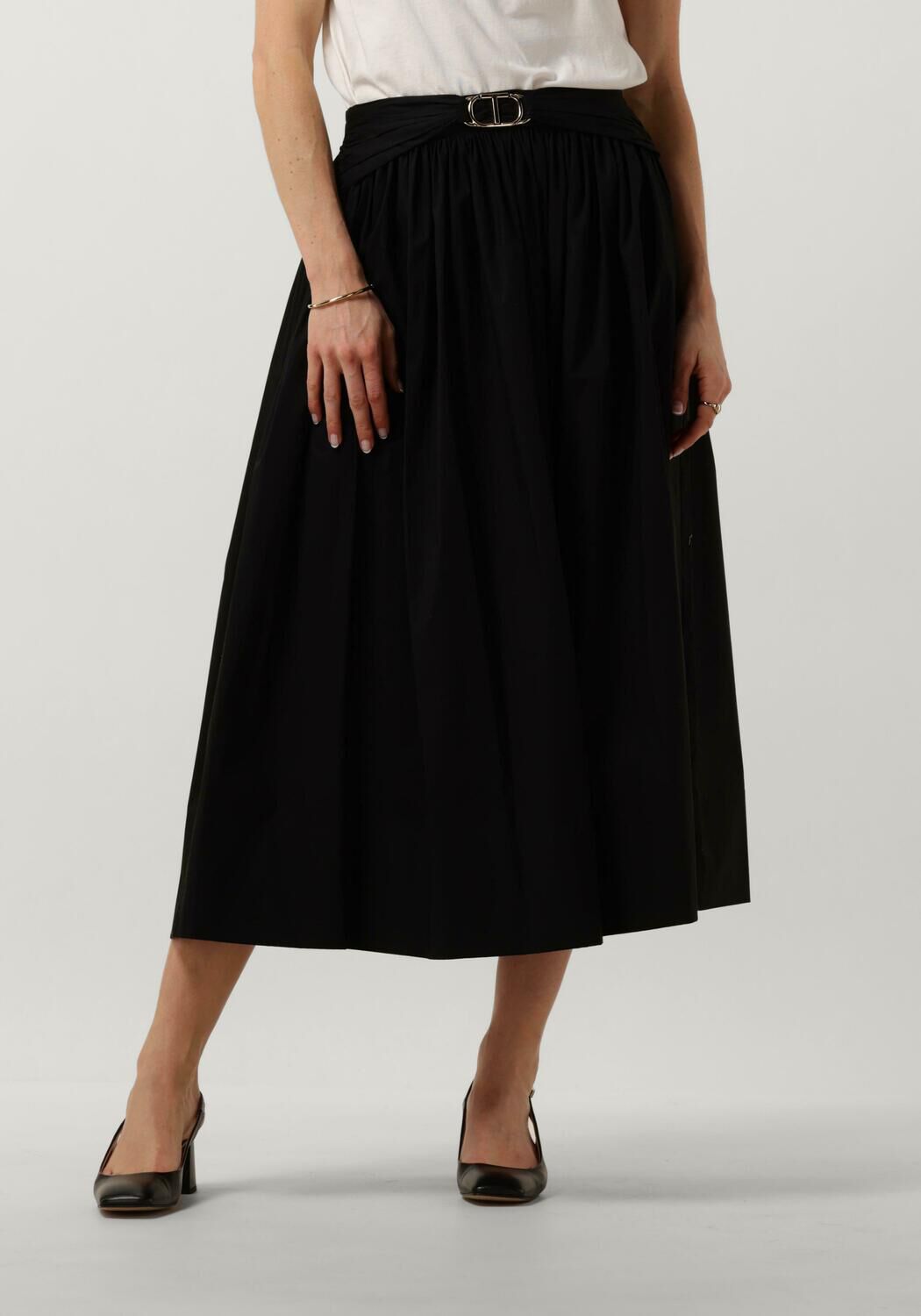 Twinset Zwarte katoenen stretch gerimpelde rok Black Dames Kledingwinkel