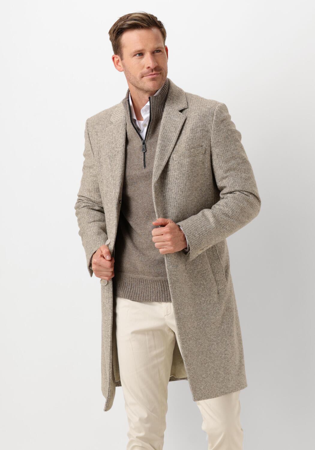 Hugo Boss Formele Traditionele Jas met Wol Touch Beige Heren