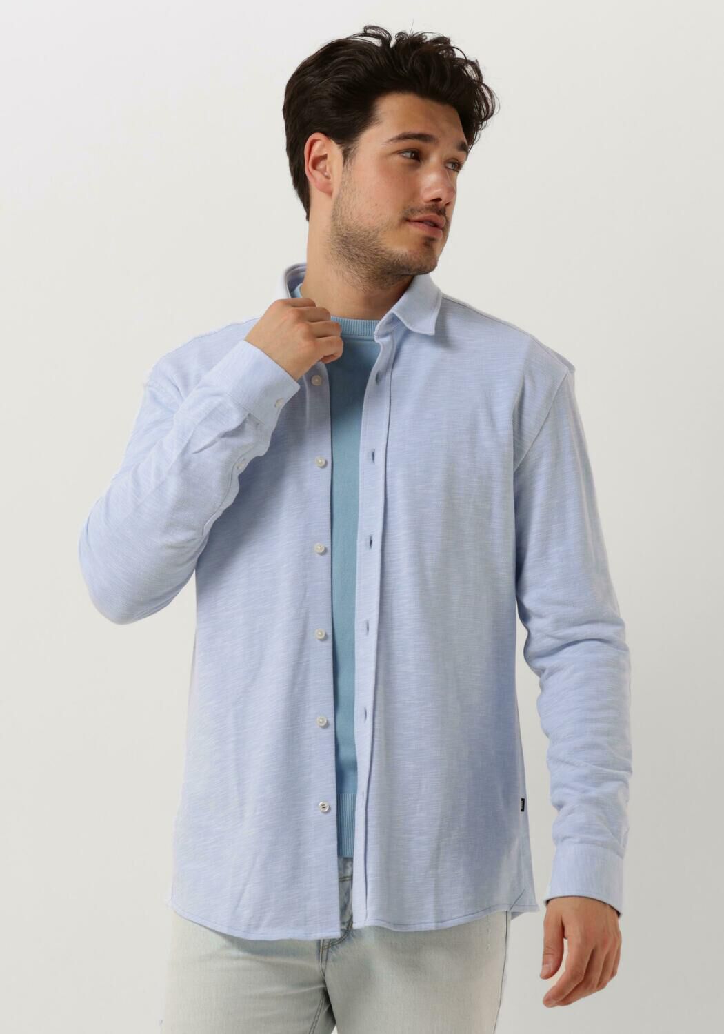 BOSS gemêleerd regular fit overhemd light pastel blue