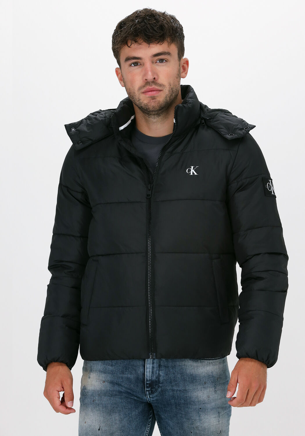 zwarte calvin klein gewatteerde jas essentials non down jacket