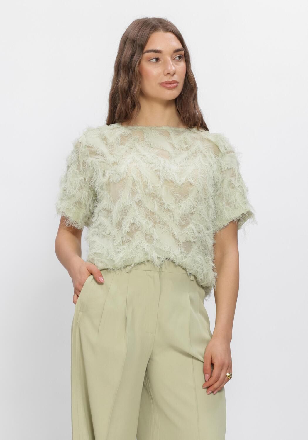 Groene SELECTED WOMEN Tops & T-shirts SLFMYLINE SS BOAT NECK TOP - large