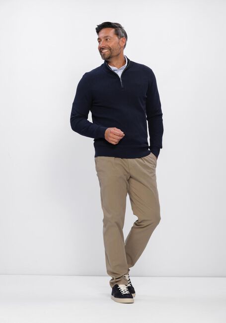 Donkerblauwe PROFUOMO Trui PULLOVER HALF ZIP TWINKLE SLUB - large