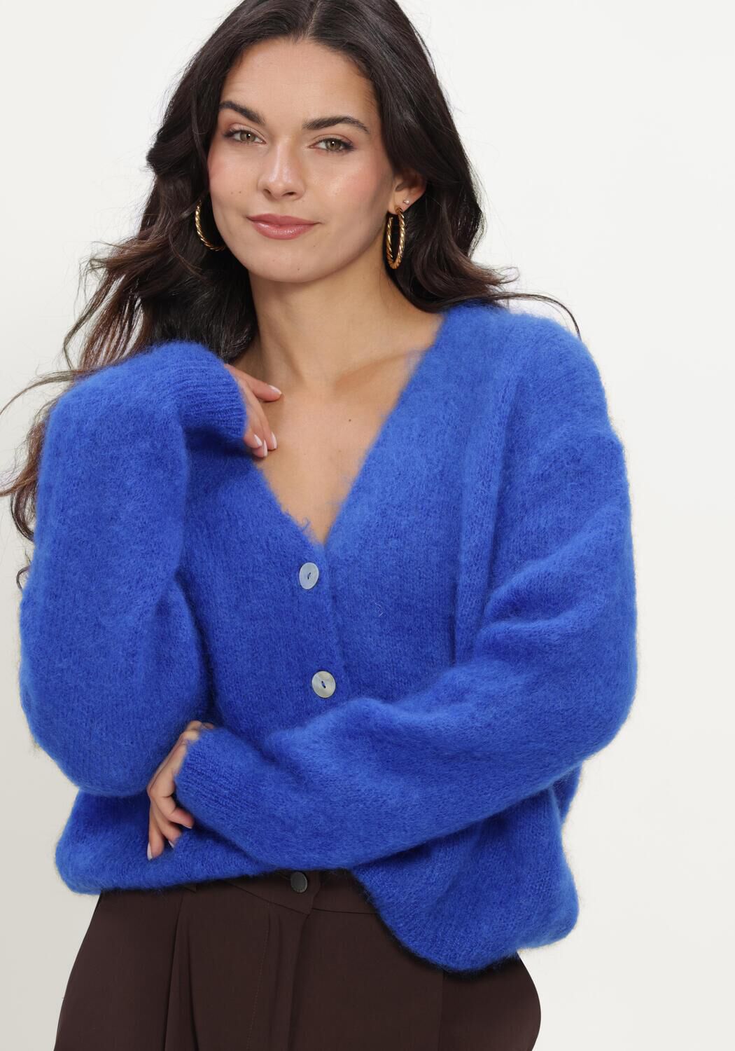 Blauwe TWNS Trui BUTTONED V-NECK LONG-SLEEVE CARDIGAN - large