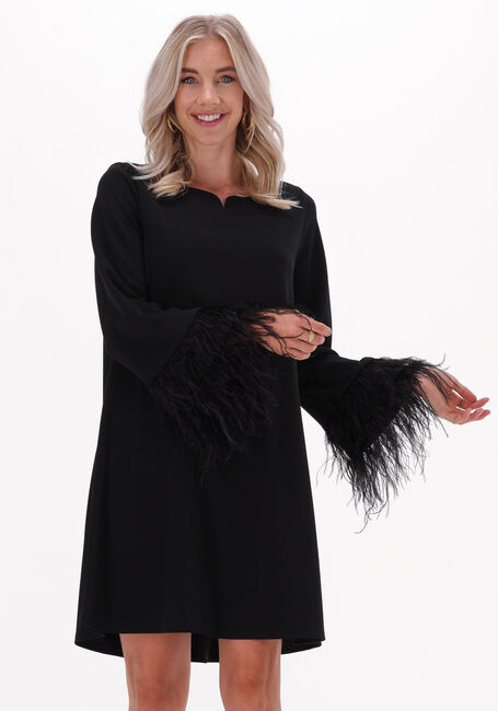 Zwarte ANA ALCAZAR Midi jurk DRESS FEATHERS REACH COMPLIANT - large