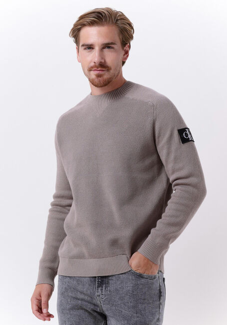 Taupe CALVIN KLEIN Sweater MONOLOGO BADGE SWEATER - large