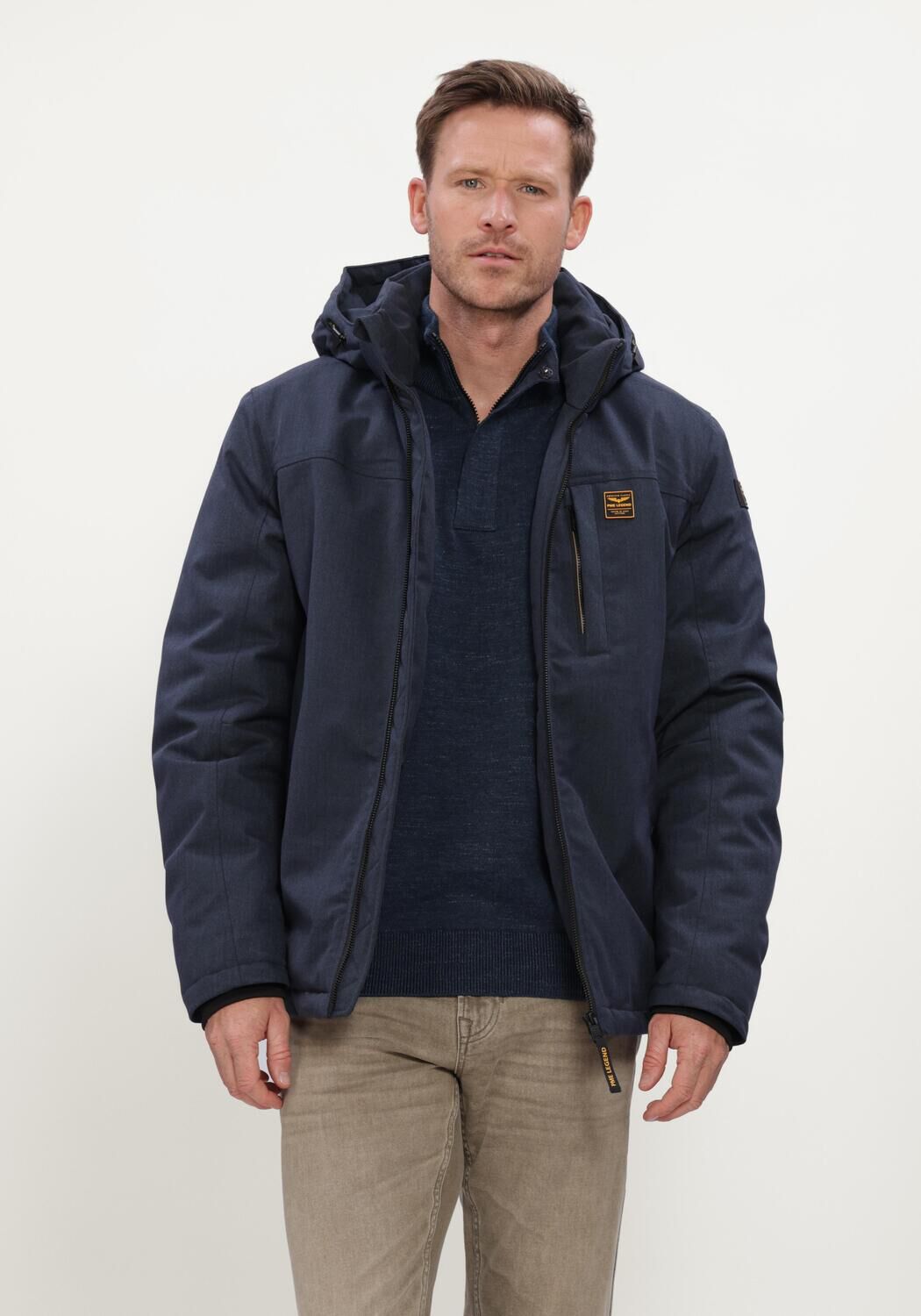 Donkerblauwe PME LEGEND Jack SEMI LONG JACKET STRATOR MELANGE TWILL - large