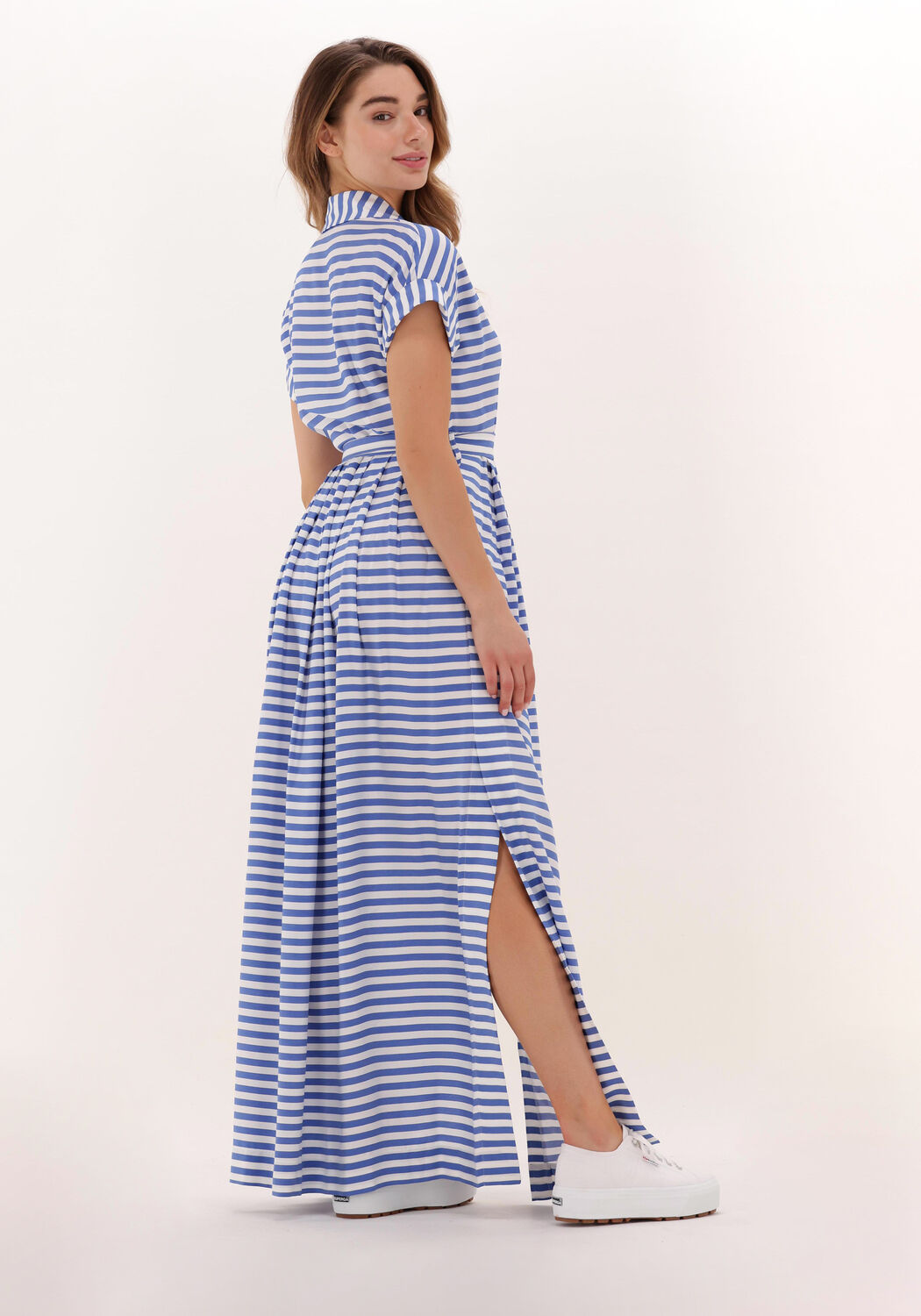 blauw wit gestreepte vanilia maxi jurk button long dress