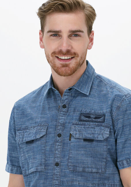Blauwe PME LEGEND Casual overhemd SHORT SLEEVE SHIRT CTN INDIGO SLUB - large