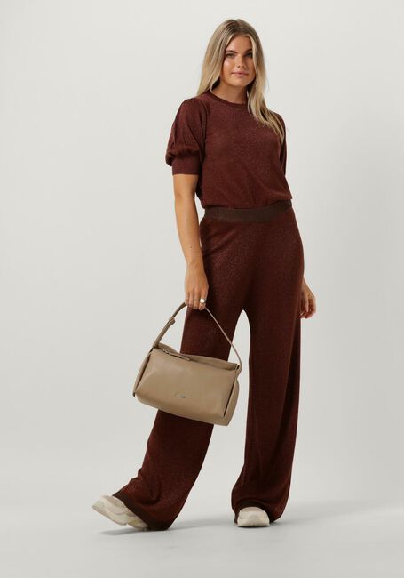 Bruine MINUS Wijde broek ALLIE HIGH WAISTED WIDE LEG METALLIC KNIT PANT - large
