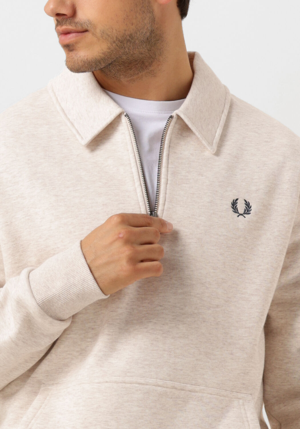 FRED PERRY Heren Truien & Vesten Halfzip Fleece Back Sweatshirt Gebroken Wit