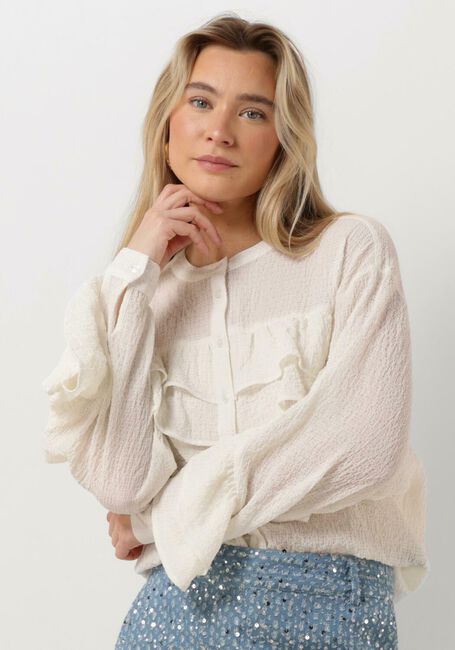 Ecru ALIX THE LABEL Blouses LADIES WOVEN STRUCTURED CHIFFON RUFFLE BLOUSE - large