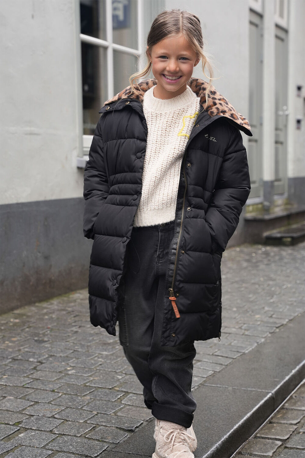 LIKE FLO Meisjes Jassen Abby Flo Girls Long Fancy Hooded Jacket Antraciet