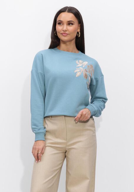 Lichtblauwe JANSEN AMSTERDAM Sweater MAIKA TRUI SW 165 SWEAT LONG SLEEVE SATIN FLOWERS EMBROIDERY - large