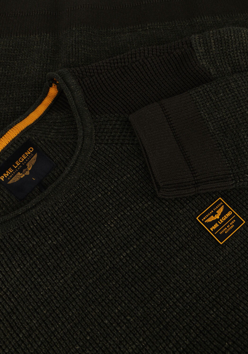 Groene PME LEGEND Trui R-NECK COTTON RIB MELEE KNIT - large