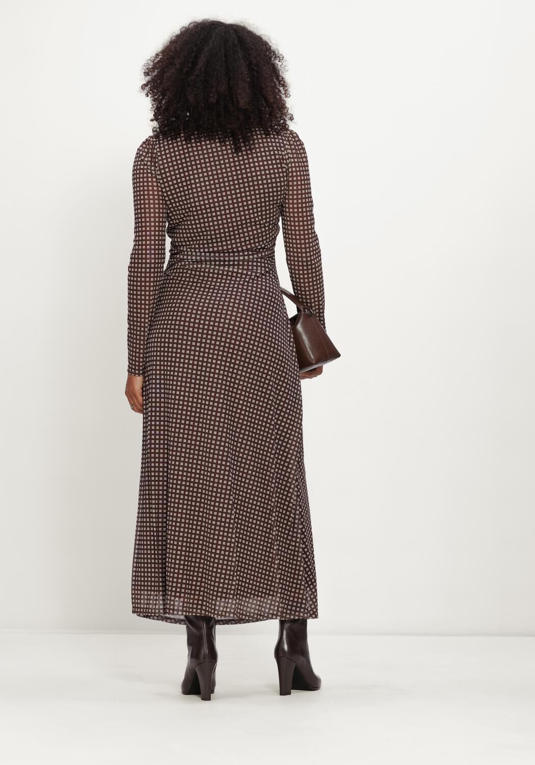 Bruine POM AMSTERDAM Maxi jurk AMBER CHECK BROWN - large