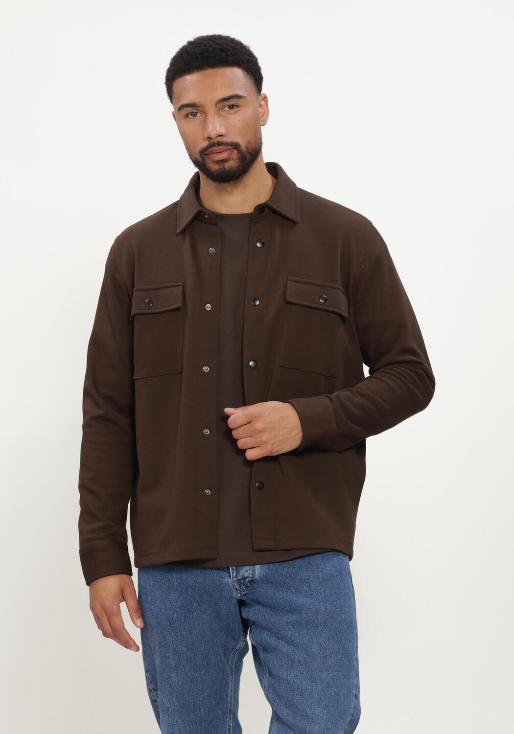 Bruine SELECTED MEN Overshirt SLHJACKIE SWEAT JACKET NOOS - large