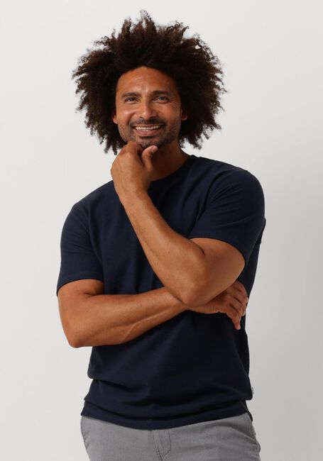Donkerblauwe SELECTED HOMME T-shirt SLHMAURICE STRUCTURE SS O-NECK - large