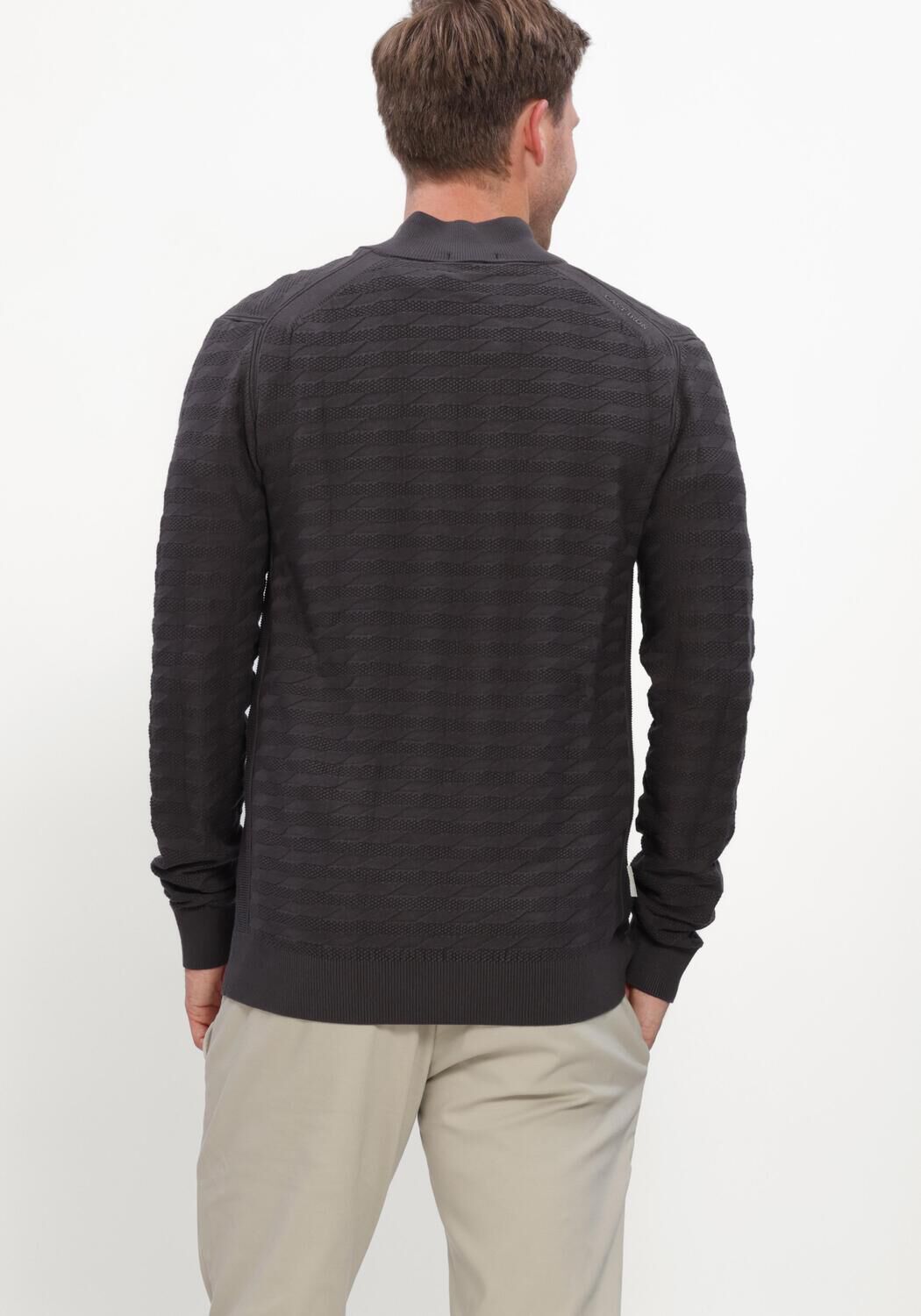 Donkergrijze CAST IRON Trui HALF ZIP COLLAR SLIM FIT COMFORT BLEND - large