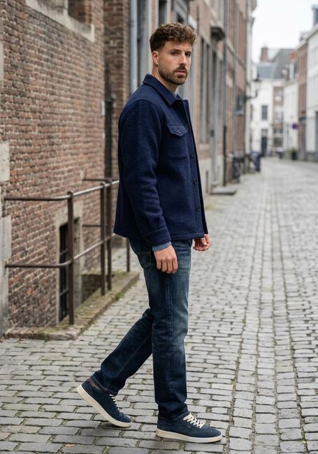 Donkerblauwe ANERKJENDT Overshirt AKOSCAR BOILED WOOL OVERSHIRT - large