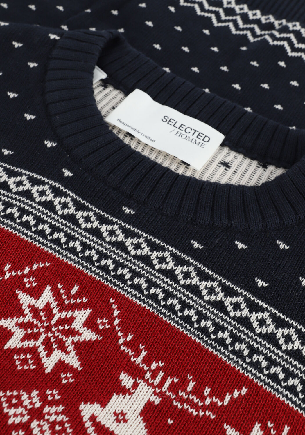 Blauwe SELECTED MEN Trui SLHNEWDEER LS KNIT CREW NECK W - large