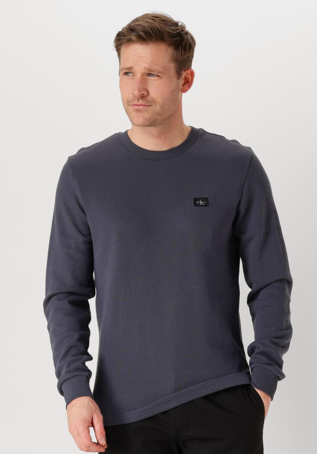 CALVIN KLEIN Heren Truien & Vesten Woven Label Waffle Ls Tee Blauw