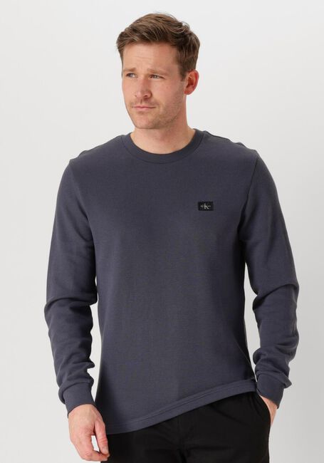 Blauwe CALVIN KLEIN Trui WOVEN LABEL WAFFLE LS TEE - large