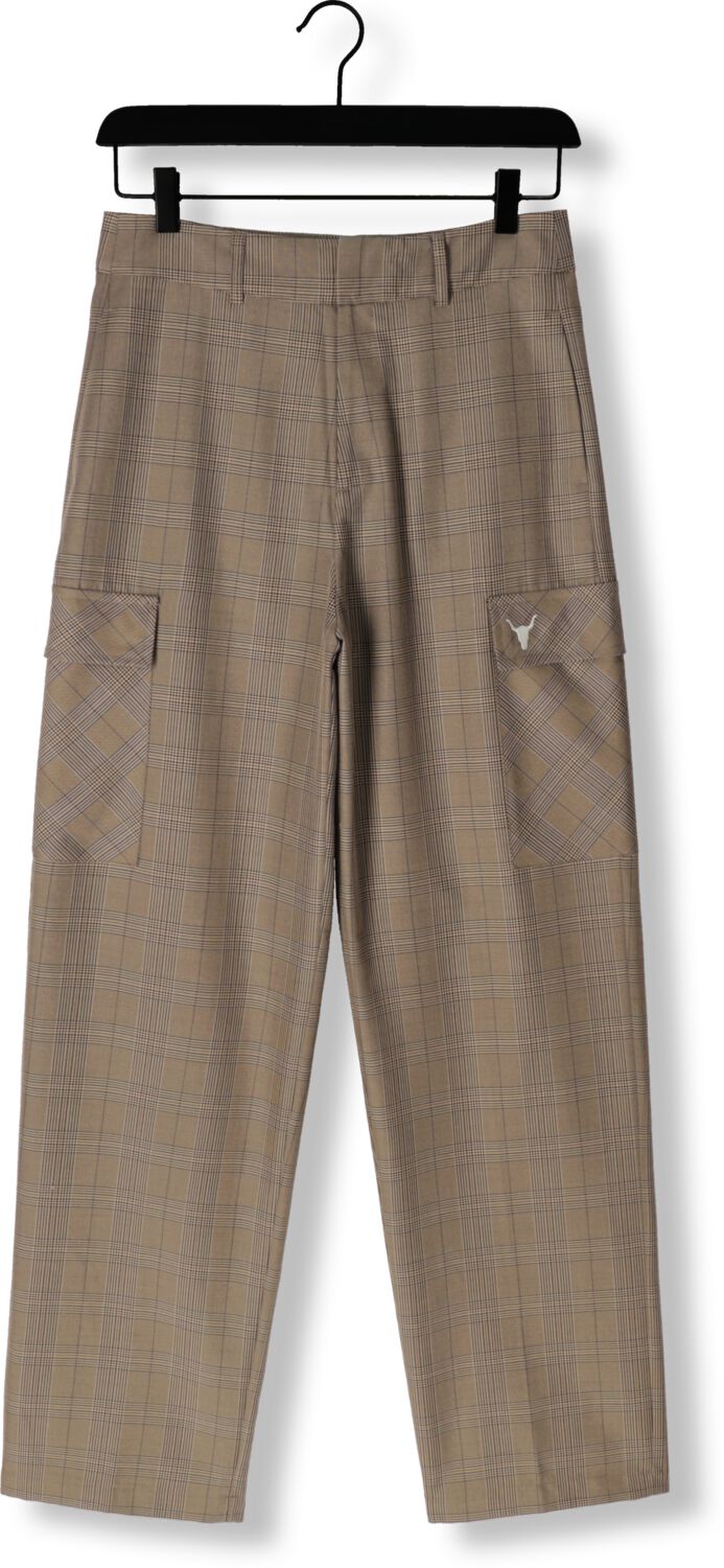 ALIX THE LABEL Dames Broeken Ladies Woven Check Cargo Pants Camel