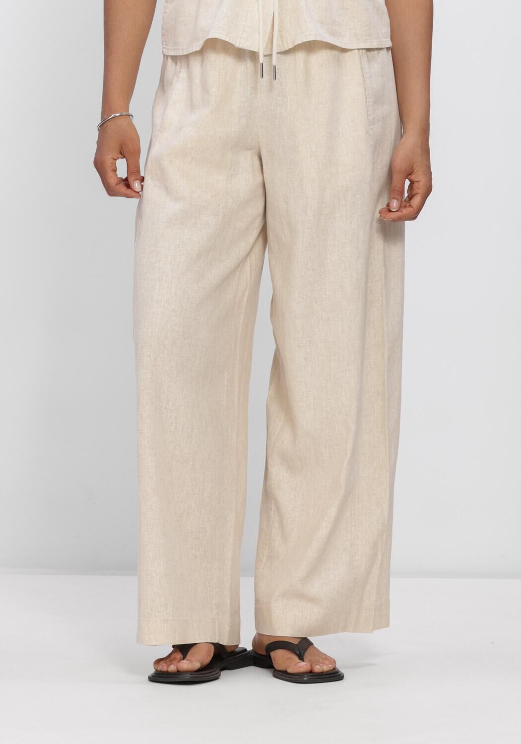Beige OBJECT Broeken OBJKADIE MW WIDE PANTS 145 - large