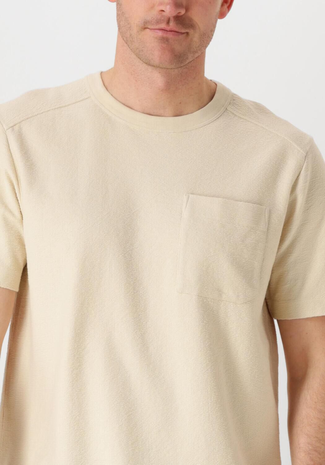 CAST IRON Heren Polo's & T-shirts Short Sleeve R-neck Regular Fit Structure Cotton Beige