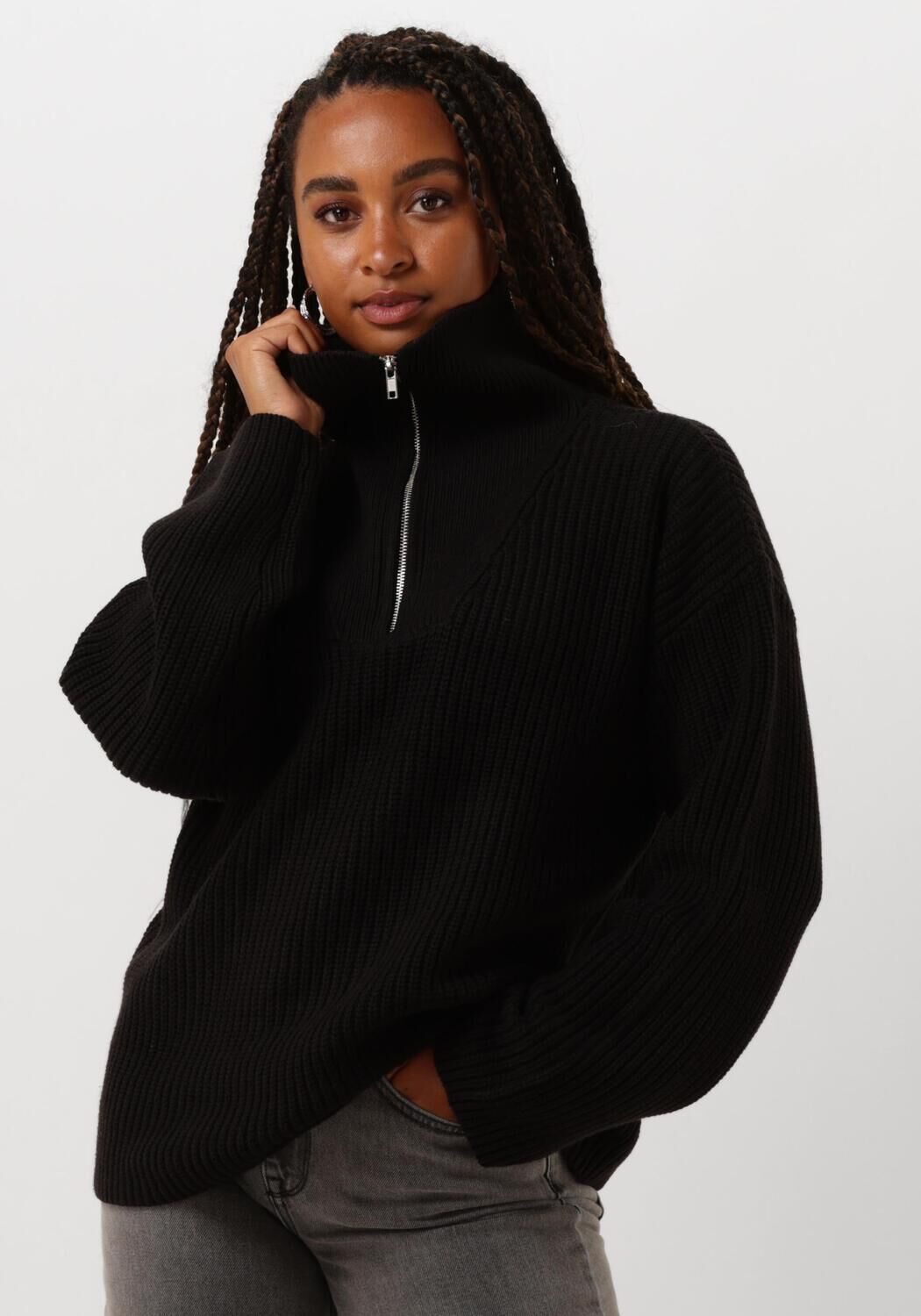 SELECTED FEMME Dames Truien & Vesten Slfbloomie Ls Knit Half Zip Zwart