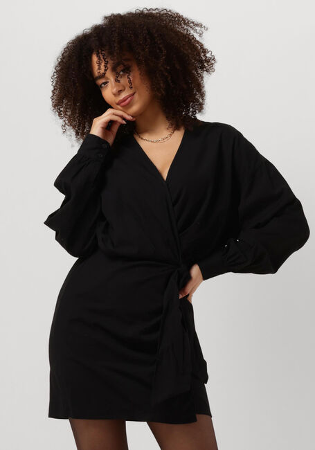 Zwarte ALIX THE LABEL Mini jurk LADIES WOVEN LINEN LOOK WRAP DRESS - large