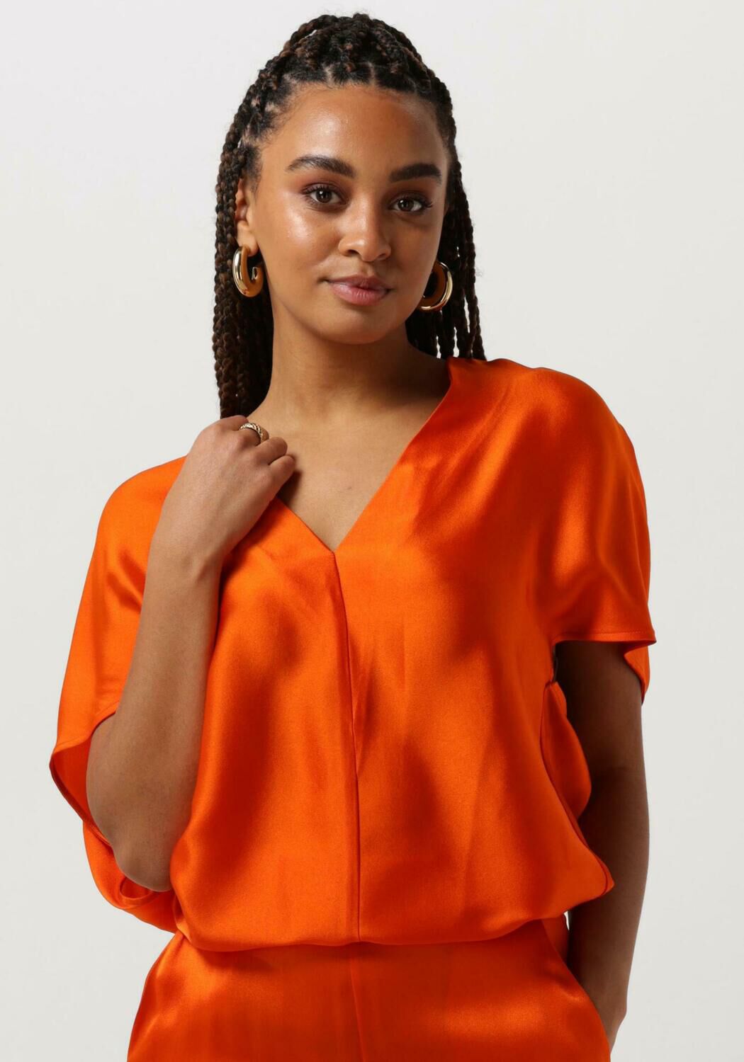 Semicouture Oranje Satijnen V-hals Blouse Orange Dames