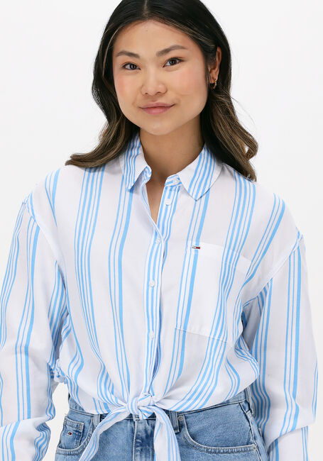 Blauwe TOMMY JEANS Blouses TJW FRONT TIE STRIPE SHIRT - large