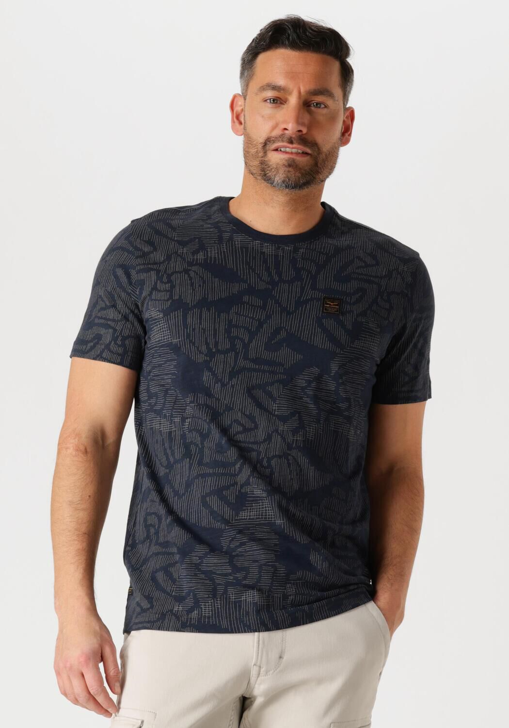 PME LEGEND Heren Polo's & T-shirts Short Sleeve R-neck Slub Jersey Aop Blauw