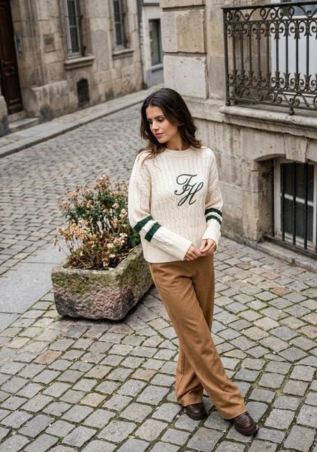 Creme TOMMY HILFIGER Trui TEXTURED GRAPHIC C-NK LS SWT - large