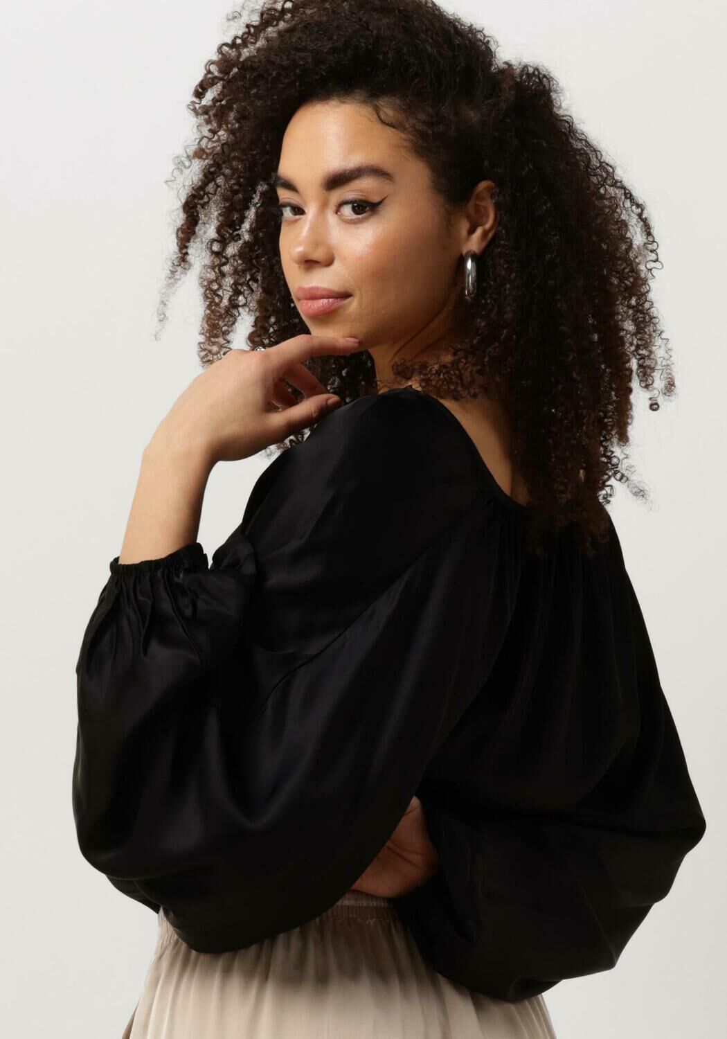 RESORT FINEST Dames Blouses Satin Balloon Blouse Zwart