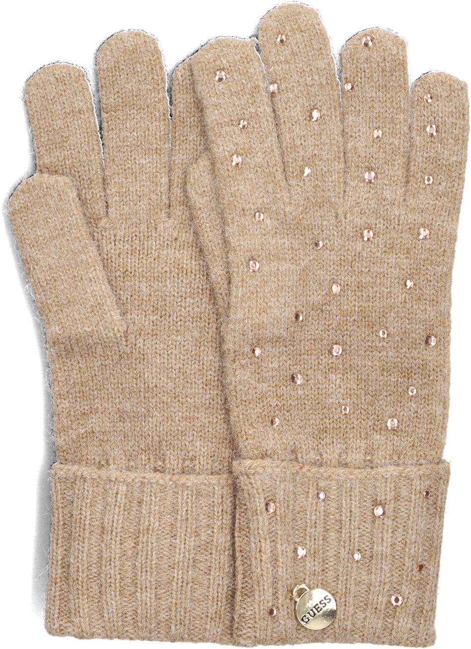 Guess Gebreide Handschoenen met Zilveren Glimmer Kralen Brown Dames