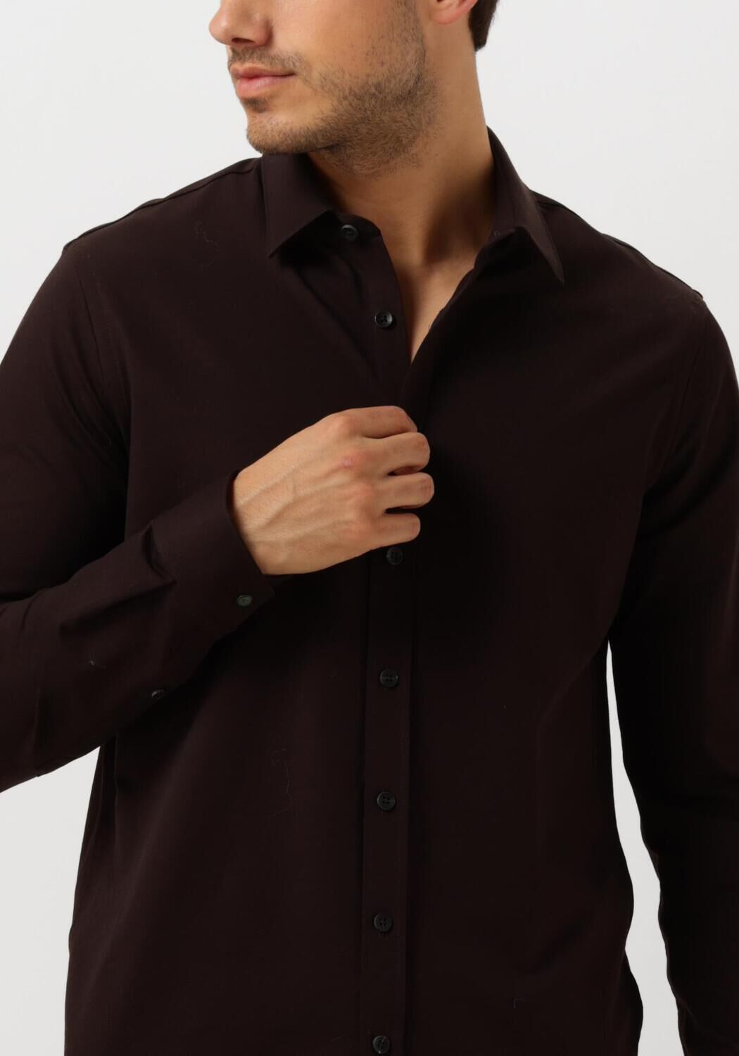 CAST IRON Heren Overhemden Long Sleeve Shirt Twill Jersey 2 Tone Bruin