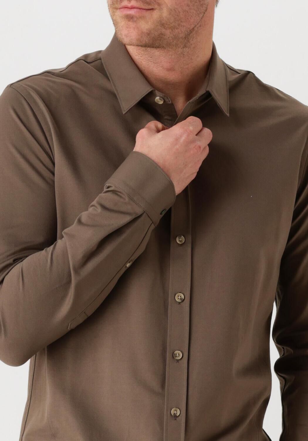 CAST IRON Heren Overhemden Long Sleeve Shirt Twill Jersey 2 Tone Bruin