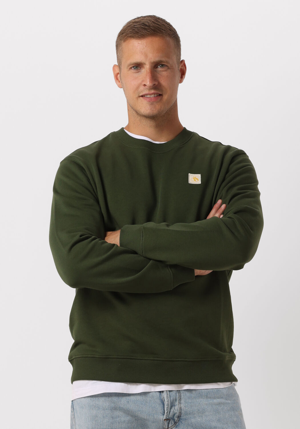 Groene SCOTCH SODA Trui ESSENTIALS LOGO BADGE CREW NECK SWEAT