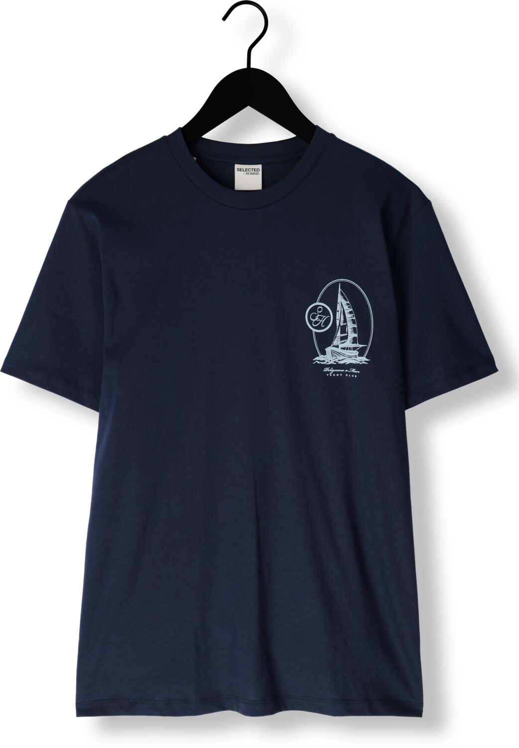 SELECTED HOMME Heren Polo's & T-shirts Slhconran Print Ss O-neck Tee Donkerblauw