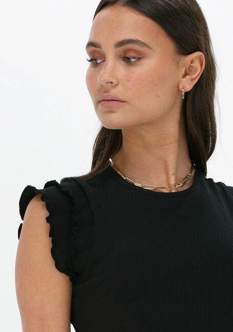 Zwarte NA-KD Top FRILL RIBBED JERSEY TOP - large