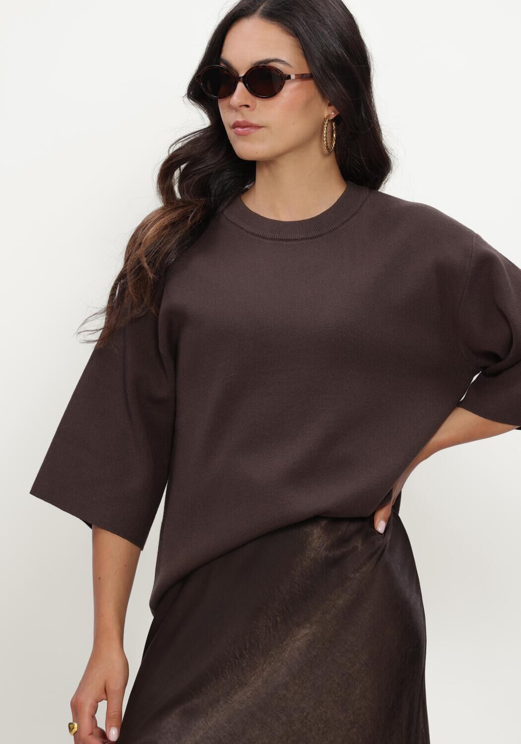 Bruine MSCH COPENHAGEN Trui MSCHAGATHA EAST 3/4 PULLOVER - large