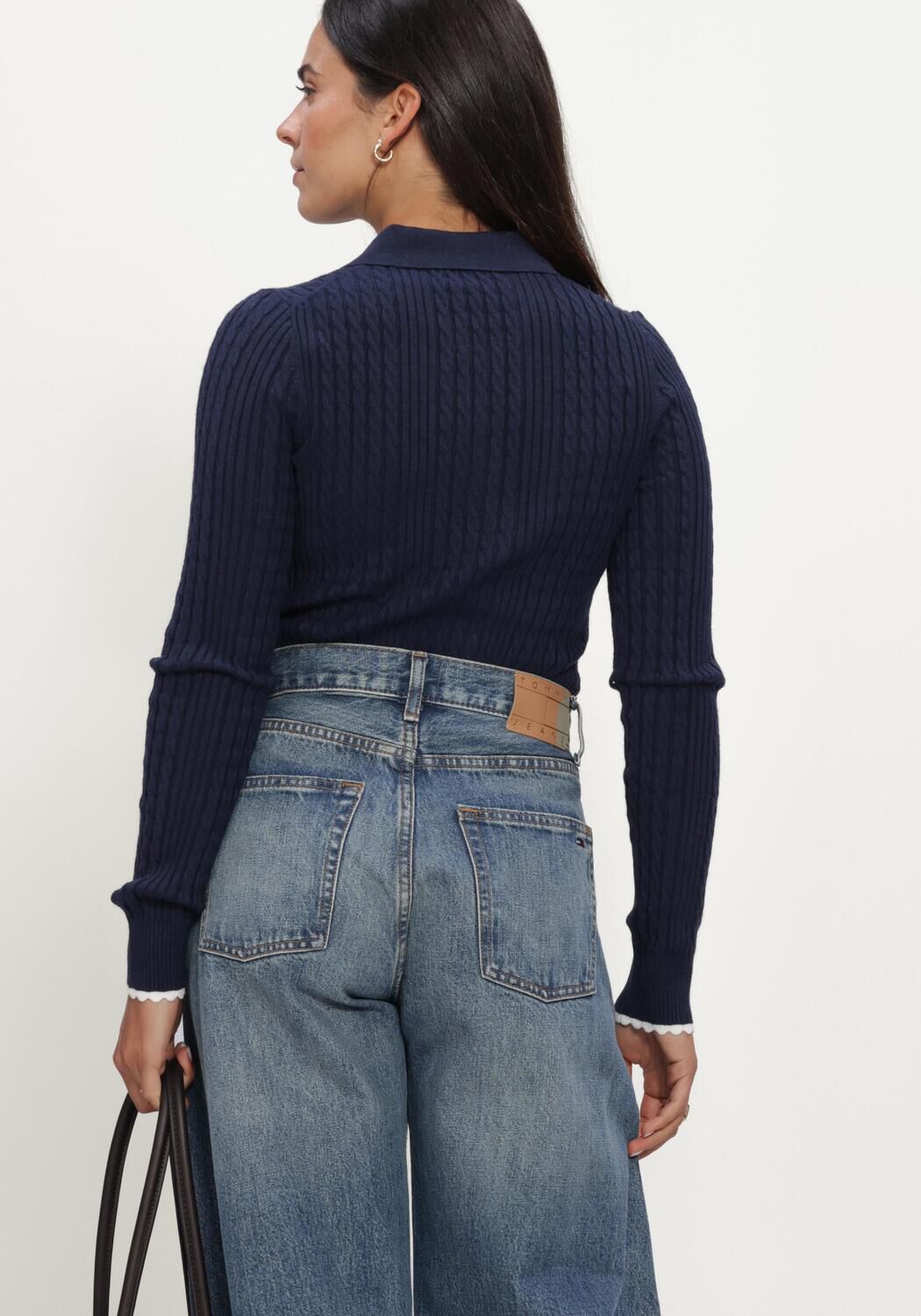 Donkerblauwe TOMMY JEANS Trui TJW MICRO CABLE POLO SWEATER EXT - large