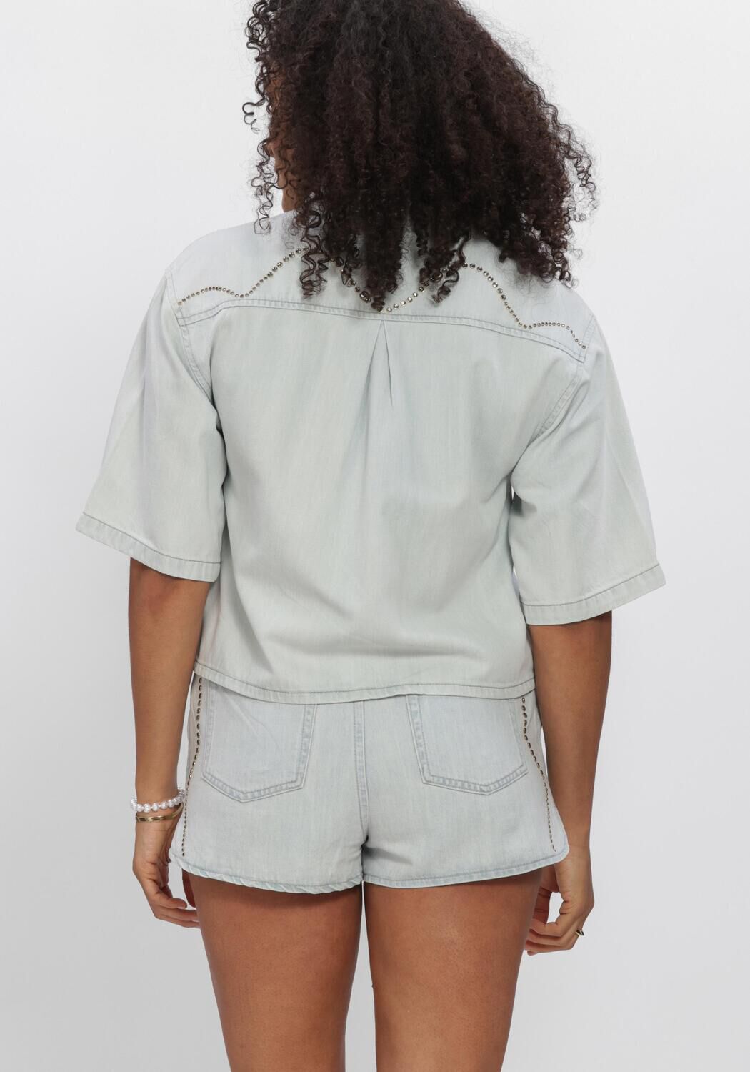 Blauwe DANTE6 Blouses ZOFIA EMBELLISHED DENIM SHIRT - large