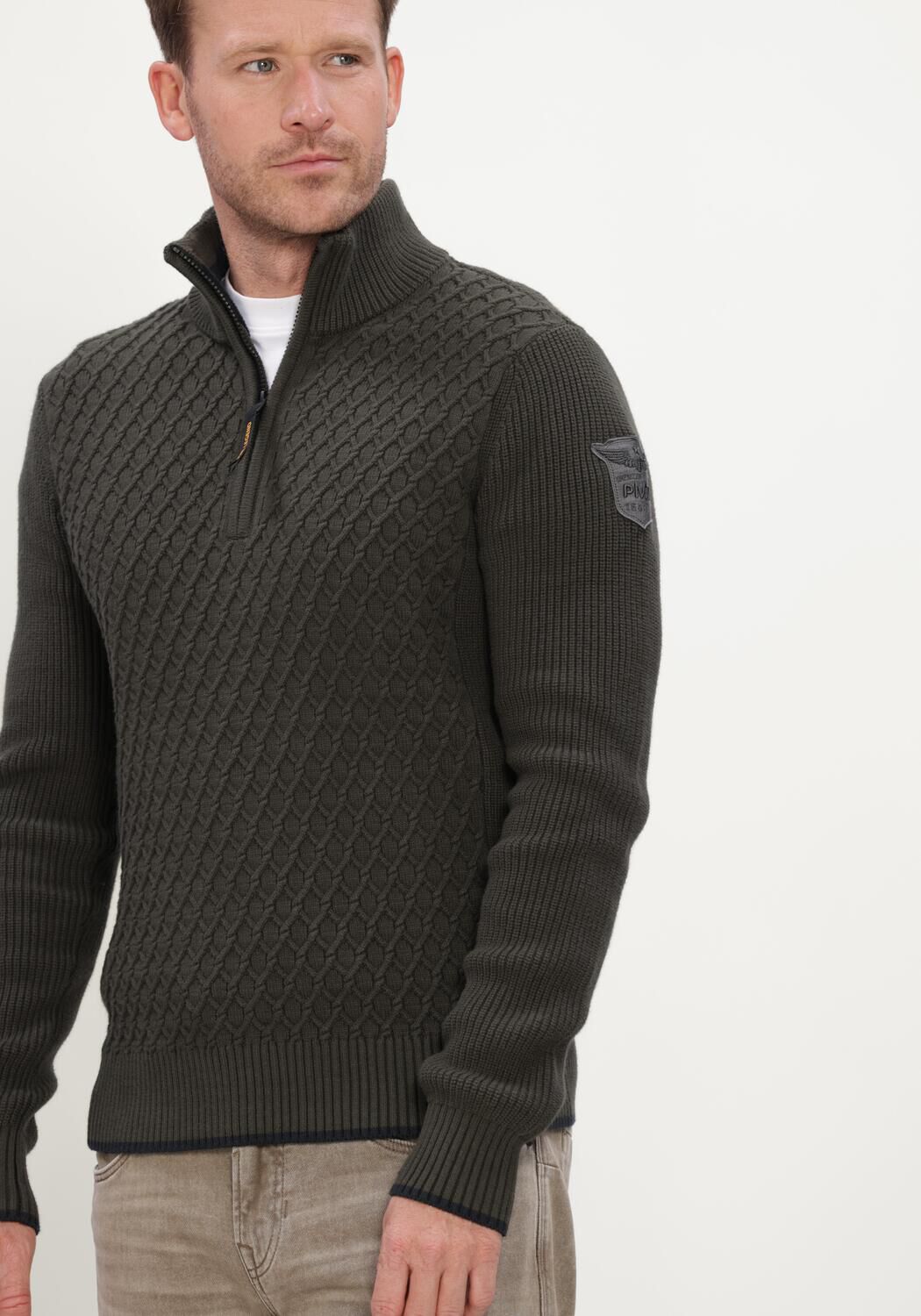 Donkergroene PME LEGEND Trui HALF ZIP COLLAR COTTON - large