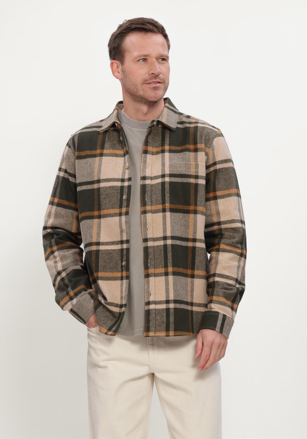 Groene LES DEUX Casual overhemd CHECK FLANNEL SHIRT - large