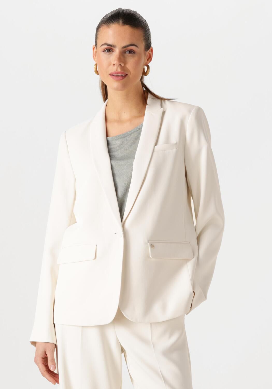 MOS MOSH Vrouwelijke Blazer met V-hals en Klepzakken White Dames